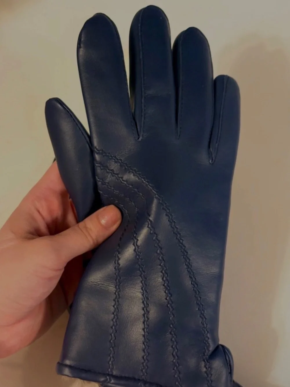 Vintage Ladies Gloves Navy Montgomery Ward Rabbit Fur Lined Vinyl NWT Sz M Retro